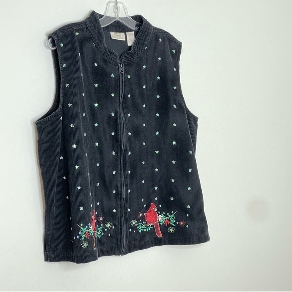 Vintage Embroidered Christmas Cardinal Holiday Vest Sequins Floral Women's XL - Picture 4 of 14